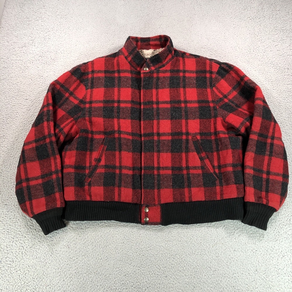VTG Woolridge Jacket Adult Extra Large Red Black Plaid Sherpa Lined Bomber USA